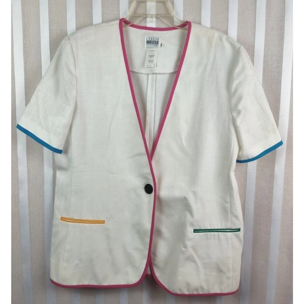Vnt Leslie Fay Collections Slub Dopamine Button Blazer Sz 16 Shoulder Pads